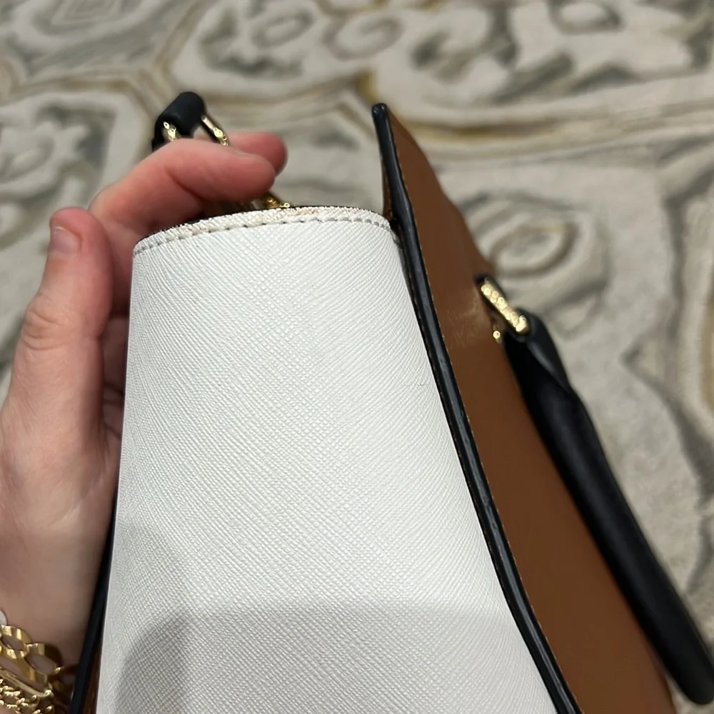 💕 Michael Kors brown black white leather large satchel bag gorgeous 💕